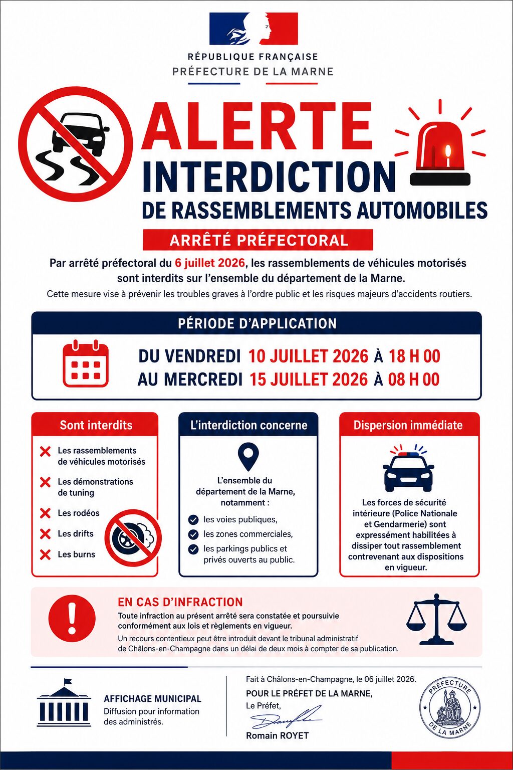 Affiche alerte interdiction de rassemblement automobile