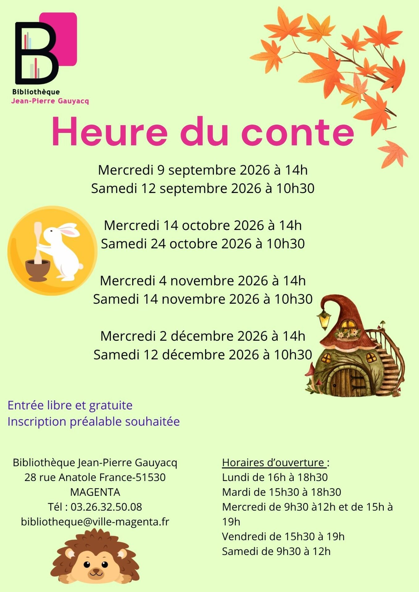 Heures du conte septembre à décembre 2026